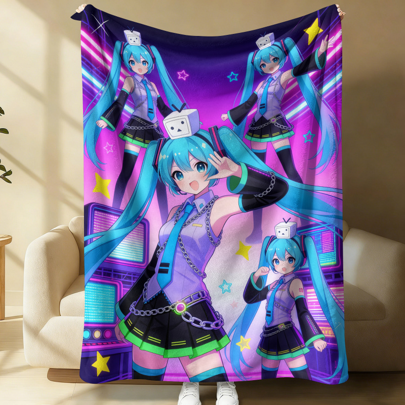 Outdoor Camping Anime - Hatsune Miku Flannel Blanket, Anime Office
