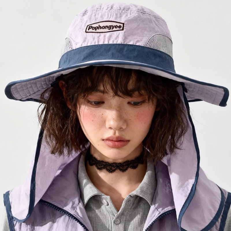 Camping Outdoor Quick Drying Sun Neck Protection Cap Hat - Fashion Contrast Stitching Mesh Quick-drying Bucket