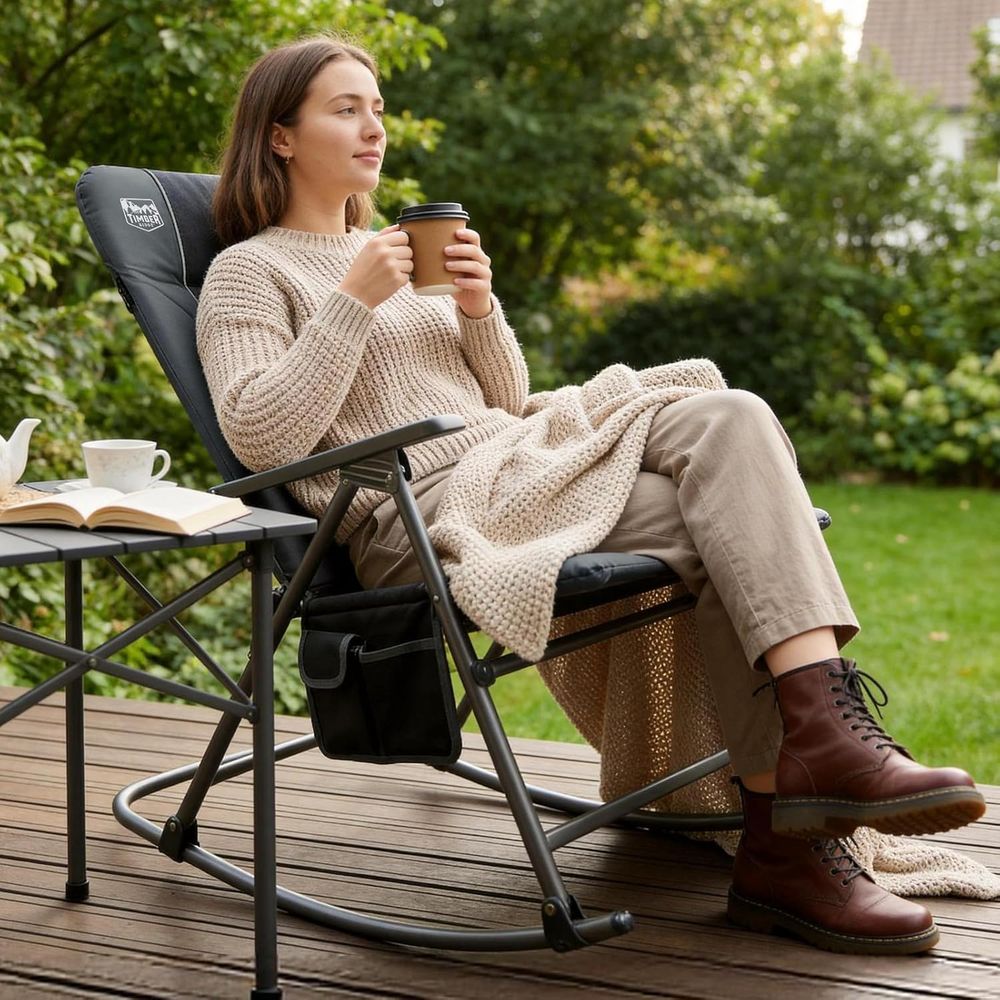 Outdoor Camping Rocker - Oversized olding Rocking Camping Chair, Padded