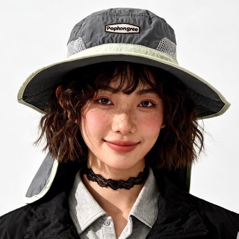 Fashion Contrast Stitching Mes - Camping Outdoor Quick Drying Sun Neck Protection Cap Hat recension och pris