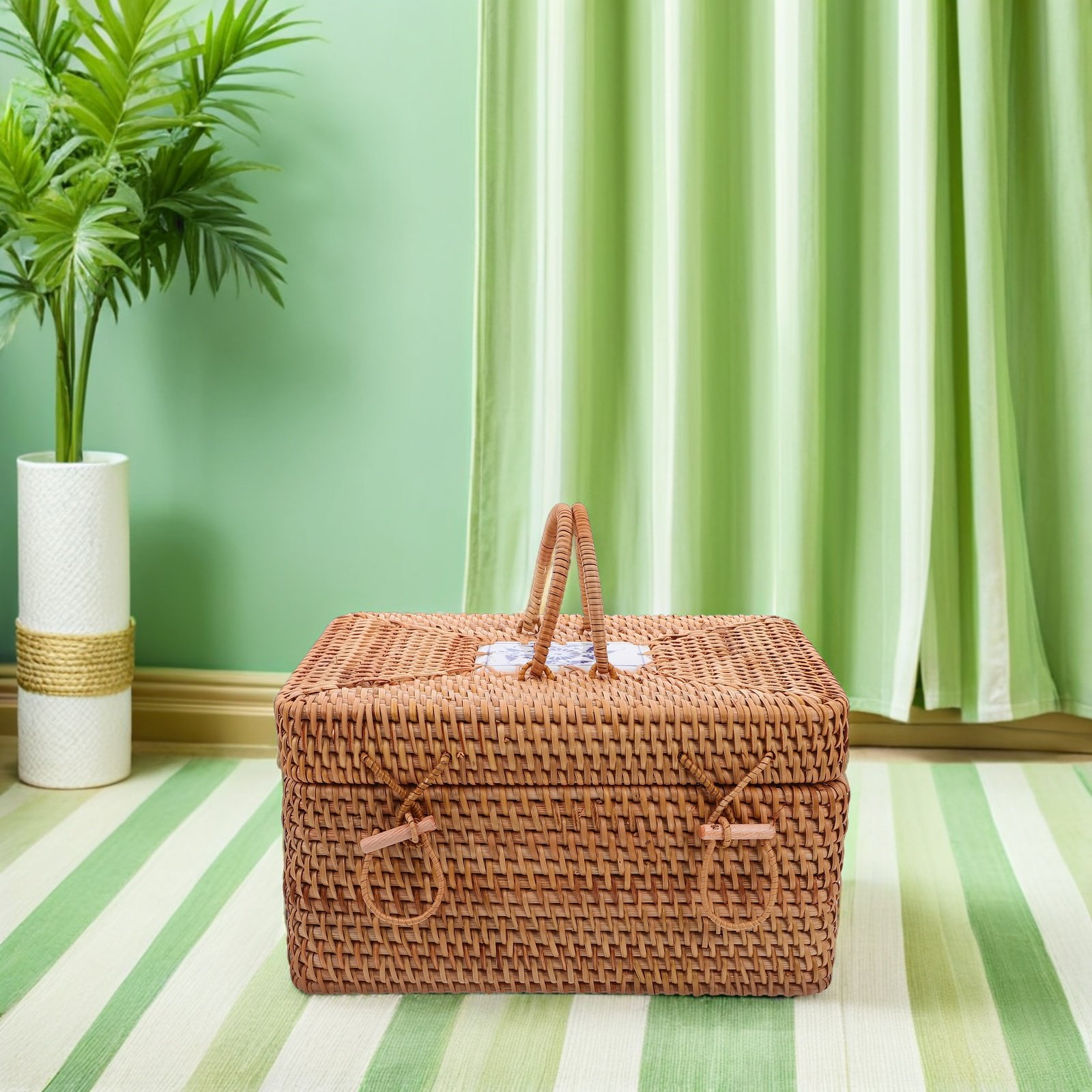 Handwoven Rattan Picnic Basket - Outdoor Camping Box recension och pris
